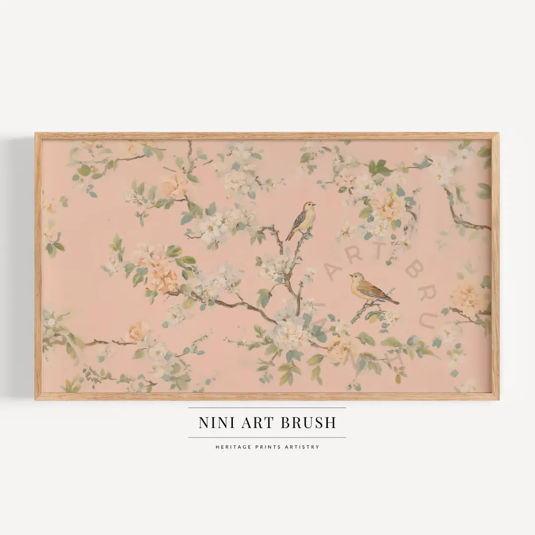 Pink Chinoiserie Wall Art Samsung Frame TV Art Chinoiserie Frame TV Art Spring Frame TV Art Princ... | Etsy (US)