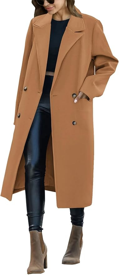 Saodimallsu Womens Trench Coat Winter Lapel Double Breasted Long Pea Coat Casual Work Office Over... | Amazon (US)