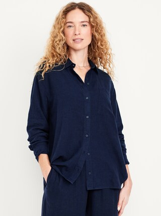 Button-Down Linen-Blend Striped Shirt | Old Navy (US)