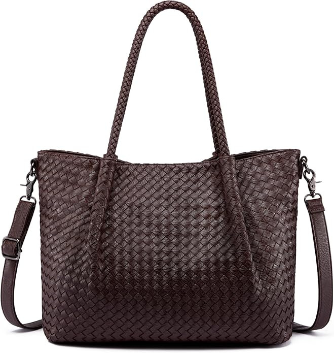 LOVEVOOK Woven Tote Bag for Women Vegan Leather Shoulder Handbag for Travel Work Crossbody Purse | Amazon (US)