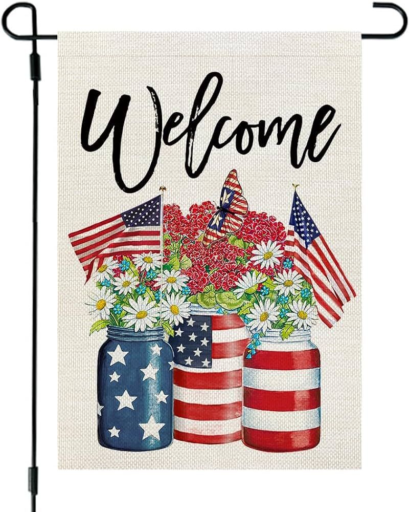 CROWNED BEAUTY 4th of July Patriotic Garden Flag for 12×18 Inch Double Sided Outside Small Flora... | Amazon (US)