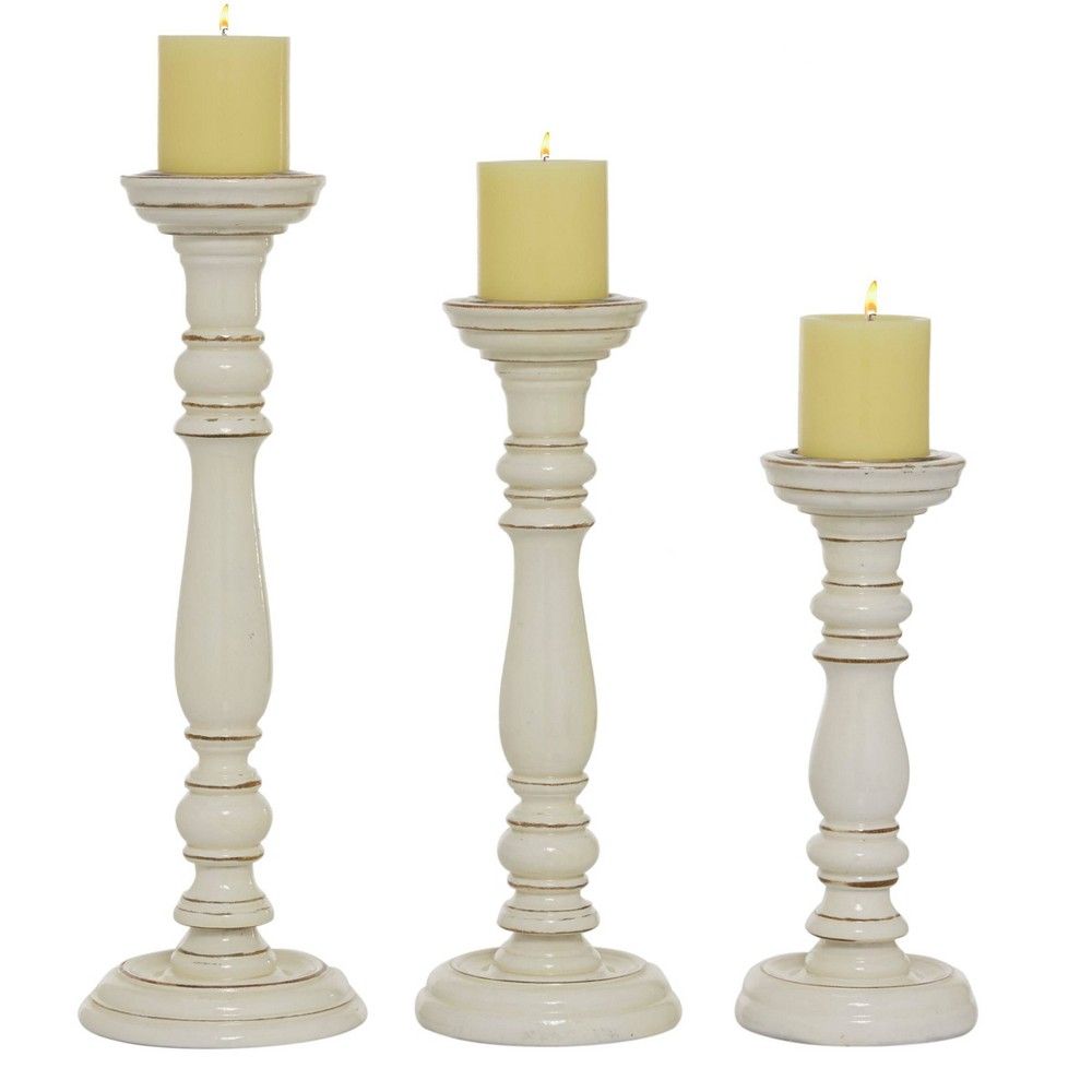 Set of 3 White Wooden Candle Holders - Olivia & May | Target