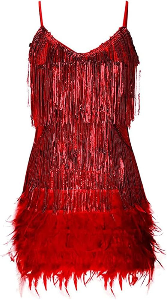 Women's Sequin Cocktail Dresses 1920s Flapper Dress Gatsby Fringe Mini Dresses Feather Prom Party... | Amazon (US)
