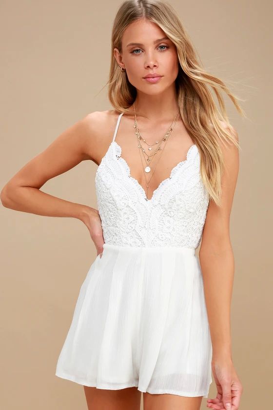 Star Spangled Ivory Backless Lace Romper | Lulus (US)