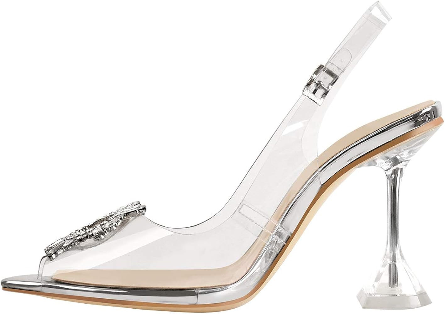 onlymaker Women's Clear High Heel Pointed Toe Pumps Shoe Rhinestones Transparent Slingback Dress ... | Amazon (US)