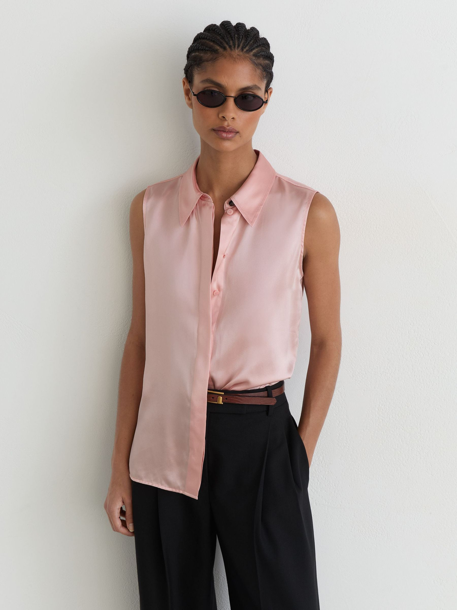Reiss Silk Sleeveless Shirt in Pale Pink | REISS | Reiss US