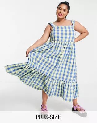 COLLUSION Plus exclusive gingham midi dress in blue and green | ASOS (Global)