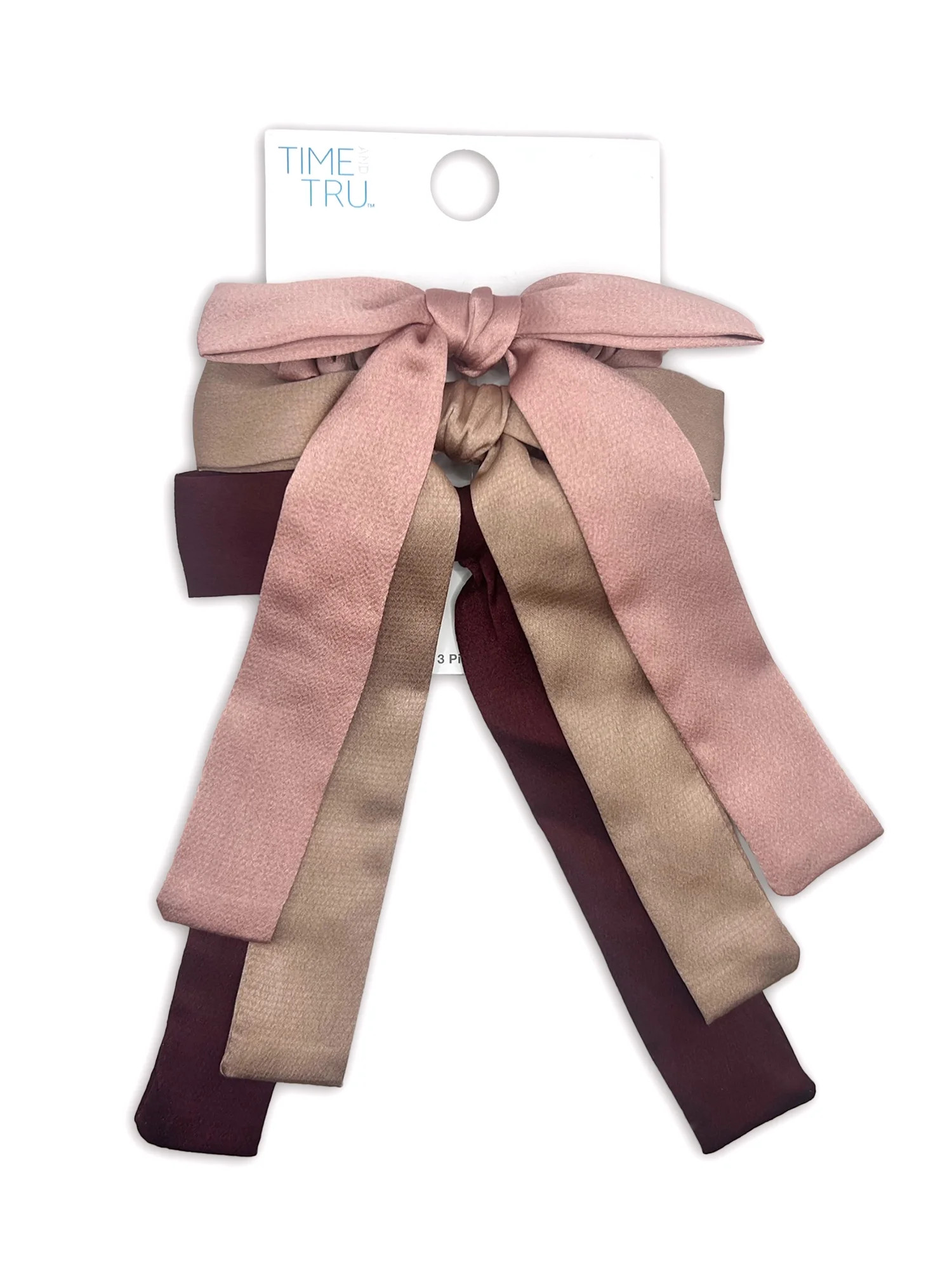 Time and Tru Women's Long Bow Hair Ties, 3-Pack, Blush | Walmart (US)