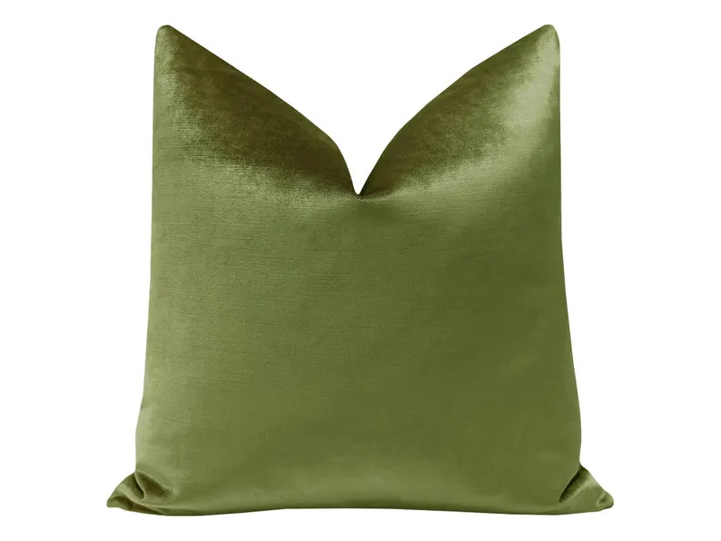 Faux Silk Velvet // Olive Pillow | green velvet pillow | dark green velvet | bright green throw p... | Etsy (Global)