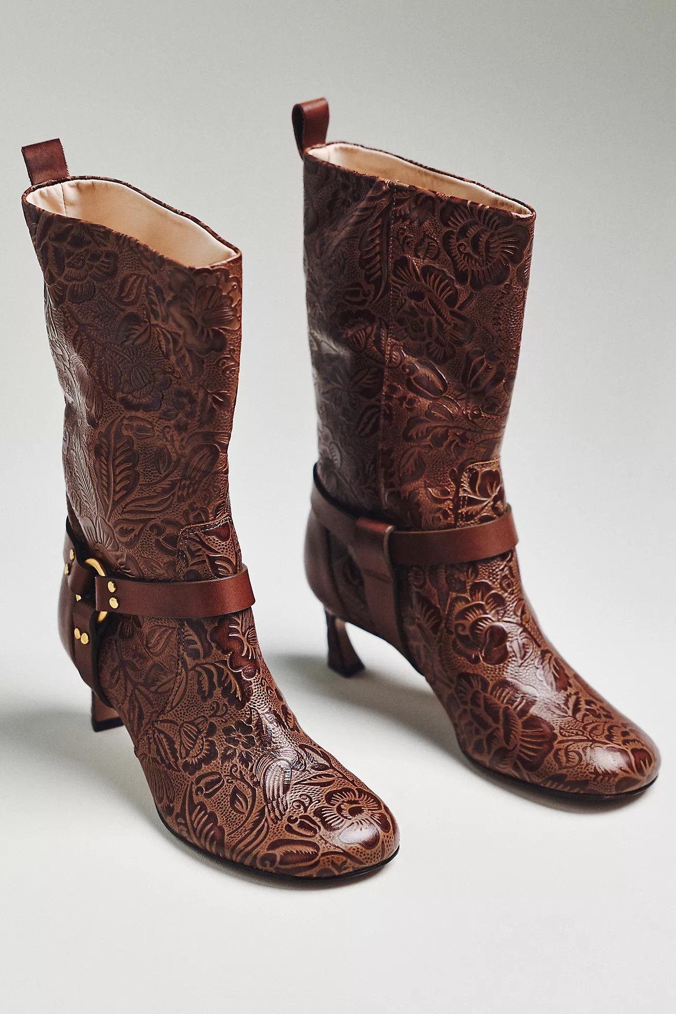 Farm Rio Embossed Harness Kitten Heel Boots | Anthropologie (US)