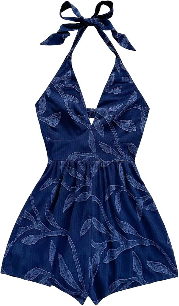 SOLY HUX Women's Summer Halter Romper Deep V Neck Backless Sleeveless Boho Short Jumpsuit | Amazon (US)