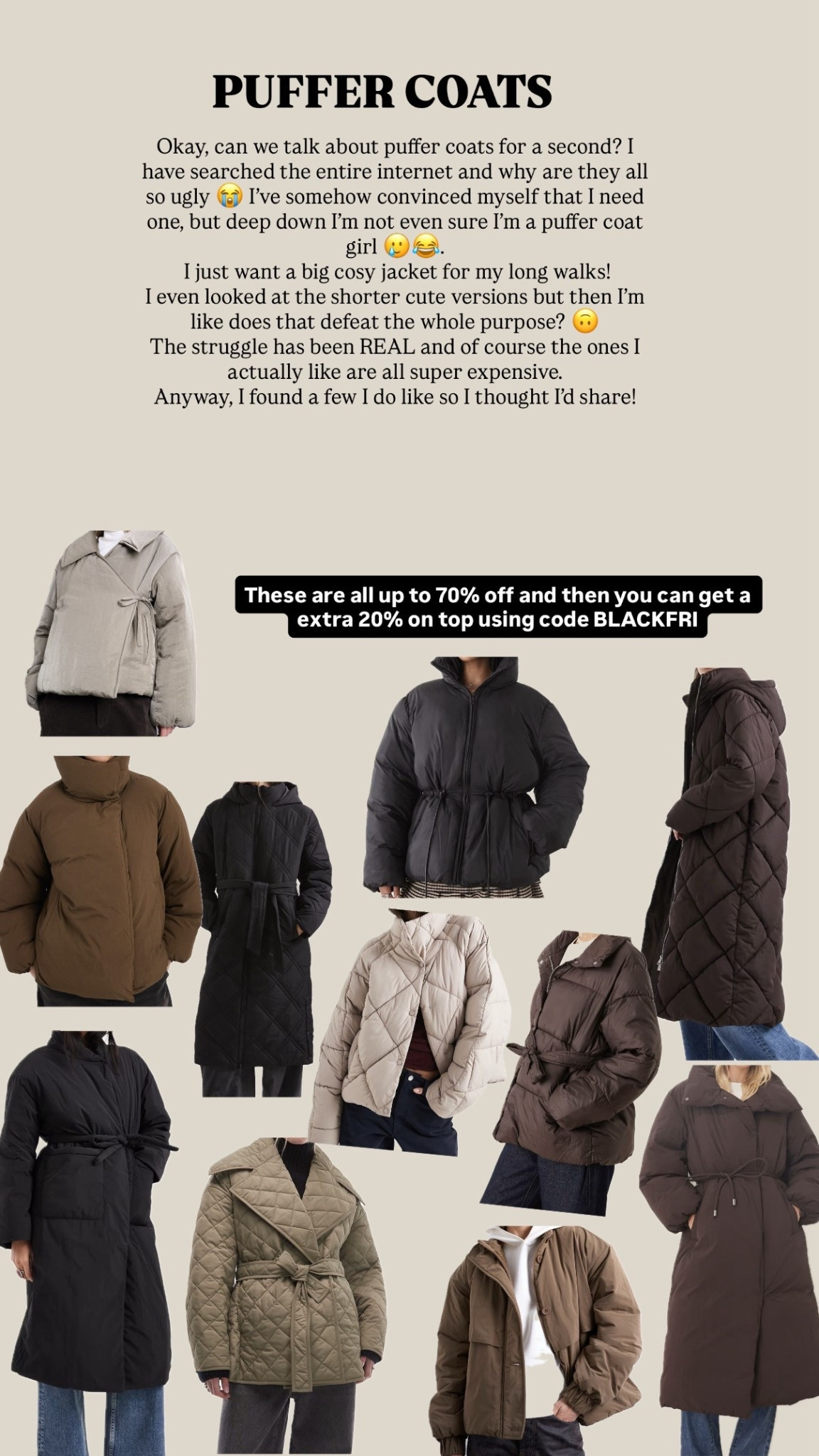 A selection of puffer coats I actually like! These are all up to 60% off and you can get a extra 20% on top using code ‘CYBER’ 

#LTKCyberWeek #LTKuk #LTKwinter