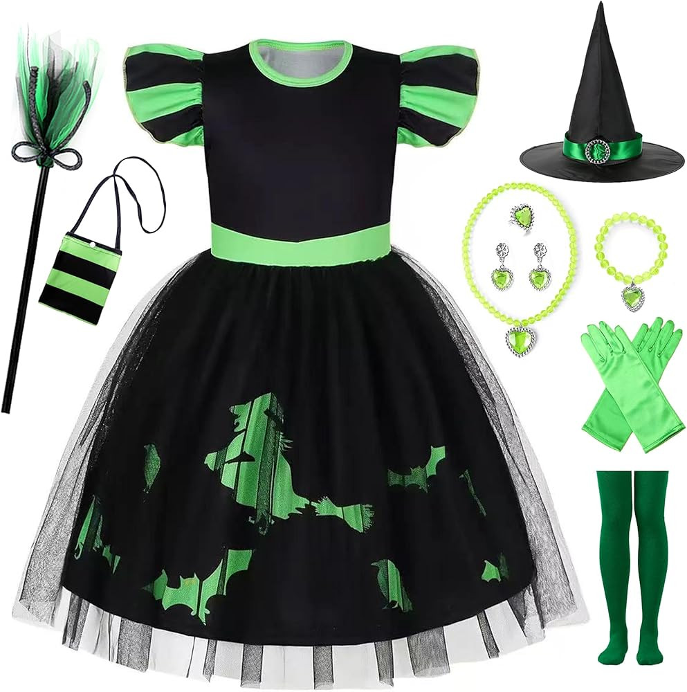 10 Pcs Halloween Black Witch Costume for Girls Pink Dress for Kids | Amazon (US)