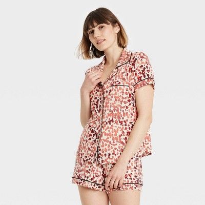 Women's Animal Print Beautifully Soft Short Sleeve Notch Collar Top and Shorts Pajama Set - Stars Ab | Target