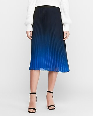 High Waisted Pleated Ombré Satin Midi Skirt | Express