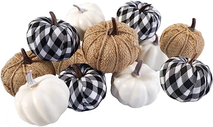 Amazon.com: Ticlooc 12pcs Mixed Artificial Pumpkins Fake Harvest Pumpkins for Fall Wedding Thanks... | Amazon (US)