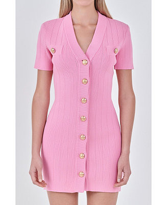 Women's Shank Button V-neckline Knit Mini Dress | Macys (US)