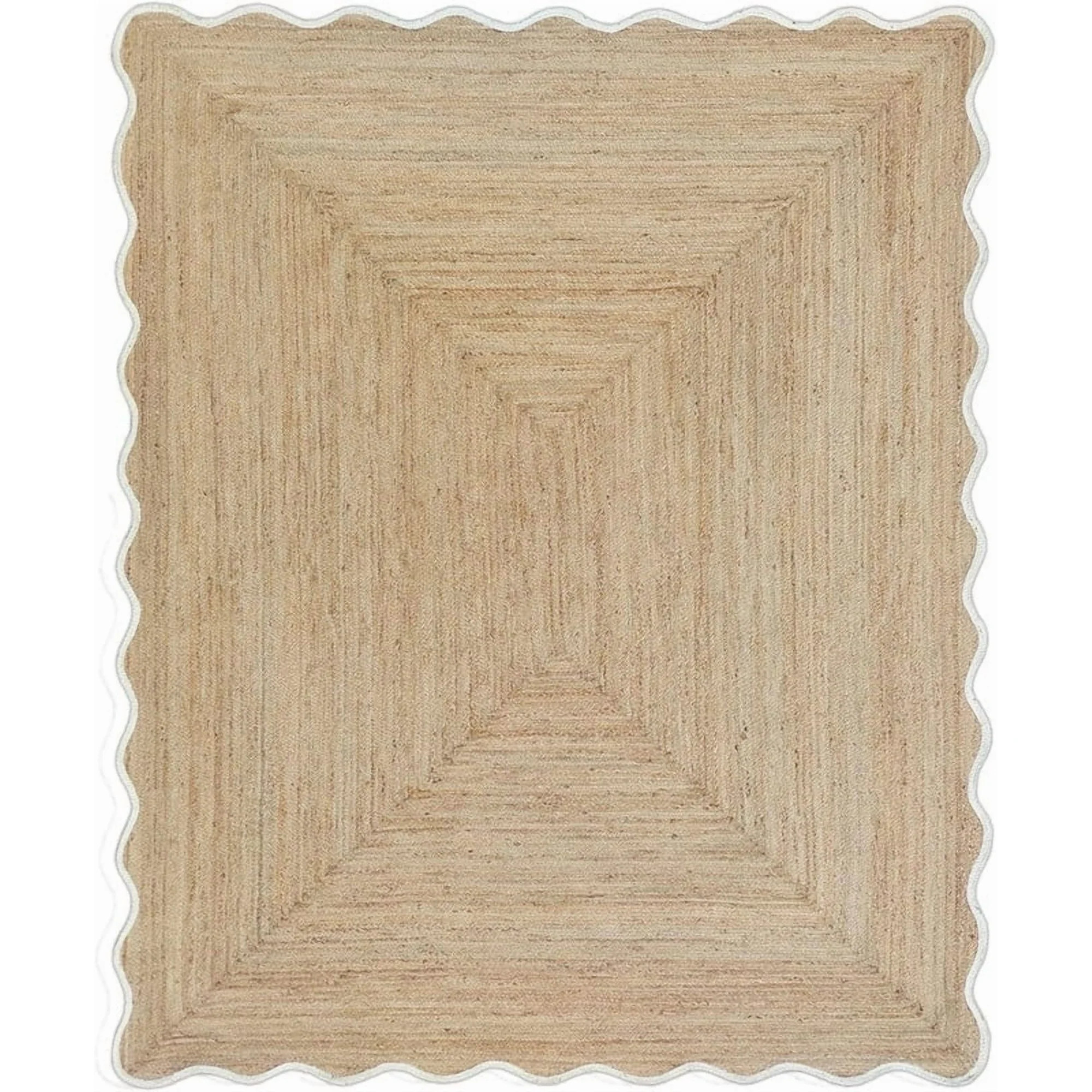 KLAVATE Natural Jute Hand Braided Scalloped Wave Edge Farmhouse Jute Rug | Walmart (US)