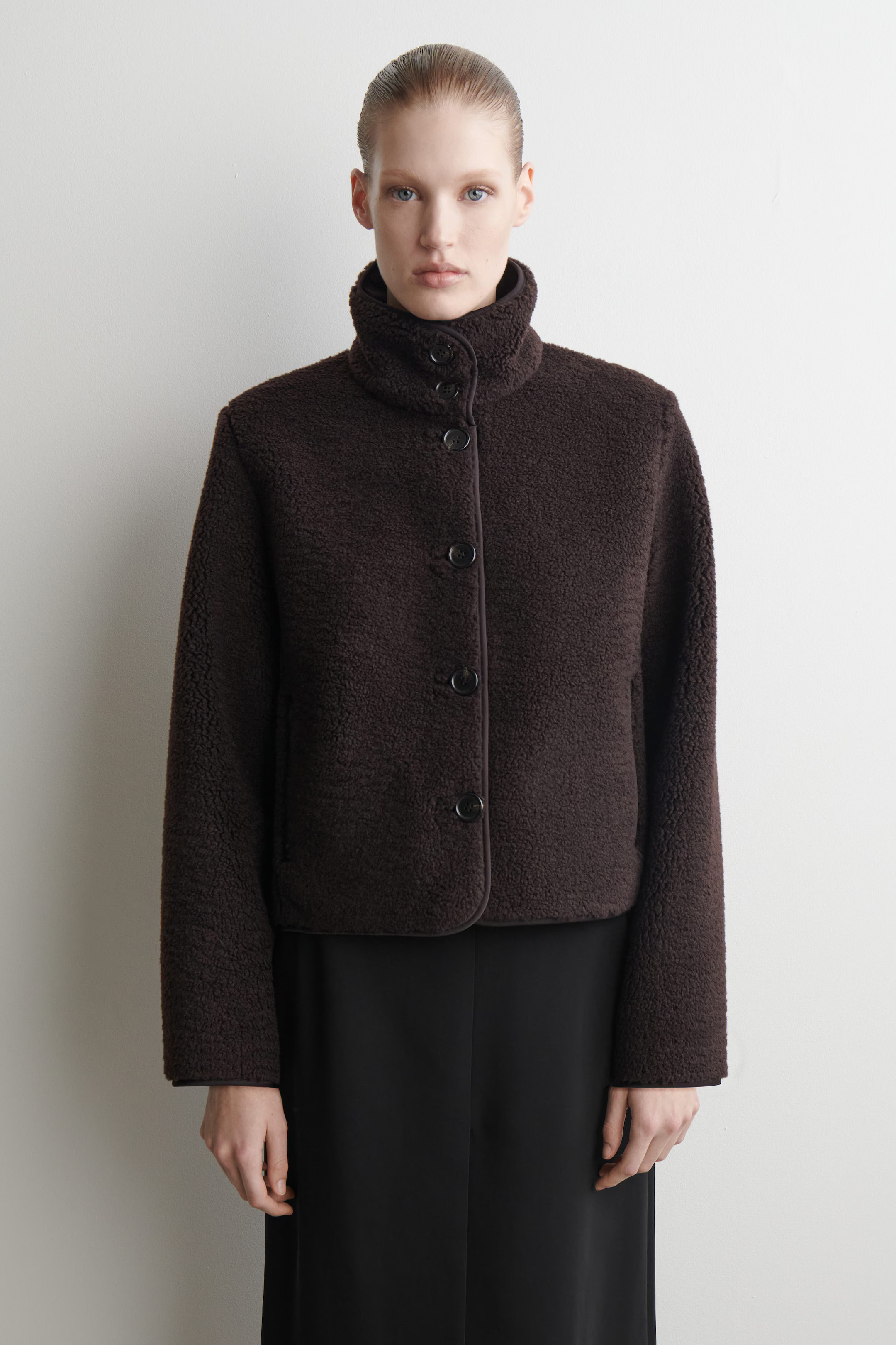 FUNNEL-NECK TEDDY JACKET - DARK BROWN | COS US | COS (US)