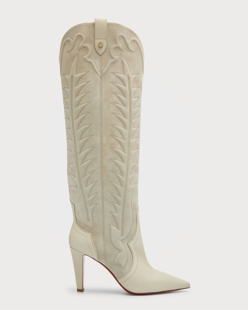 Christian Louboutin Santia Botta Mixed Leather Red Sole Boots | Neiman Marcus