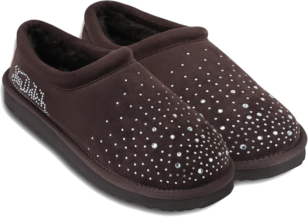 Von Dutch Rhinestone Slip-On Bootie Slippers for Women, Faux Suede House Shoes with Faux Shearlin... | Amazon (US)