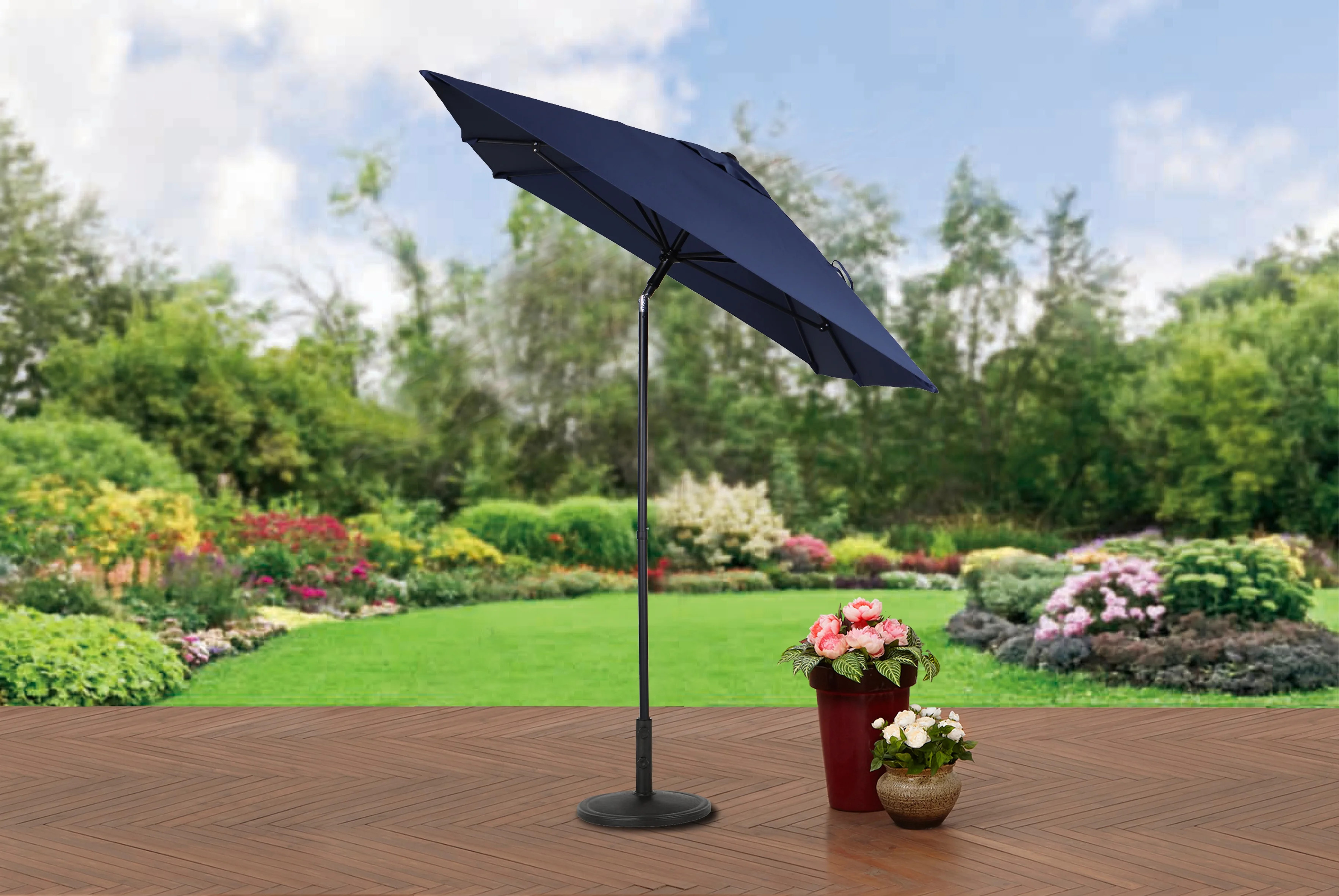 Mainstays Outdoor 7.5 Foot Navy Push-up Rectangular Market Patio Umbrella - Walmart.com | Walmart (US)