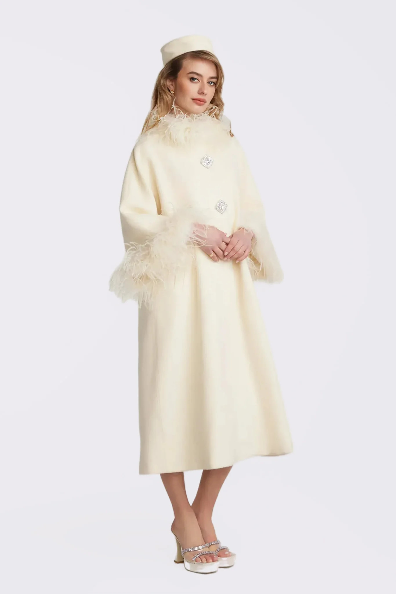 Nina Feather Coat (White) (Final Sale) | Nana Jacqueline