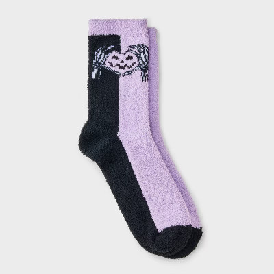 Women's Skeleton Heart Hands Jack - o' - Lantern Halloween Cozy Crew Socks - Hyde and EEK! Boutique™ Purple/Black/White 4 - 10 | Target
