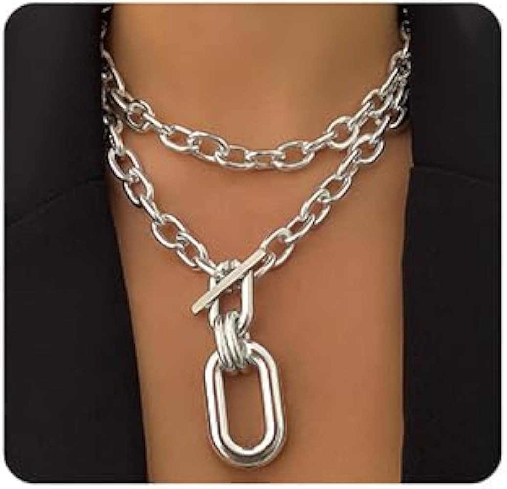 Layered Necklaces Chunky Chain Toggle Necklaces Statement Choker Necklaces Punk Carabiner necklac... | Amazon (US)