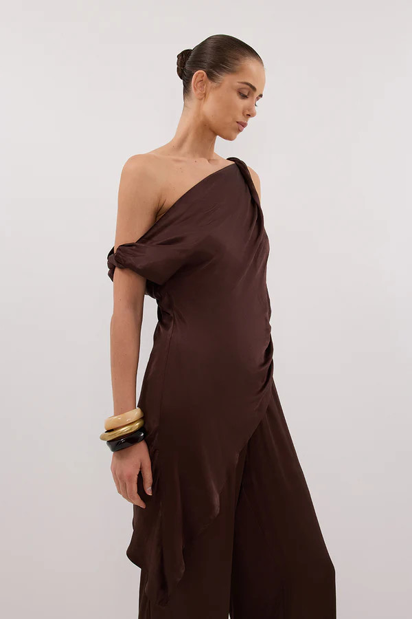 EVE BITTER CHOC ASYM SATIN TOP | DISSH