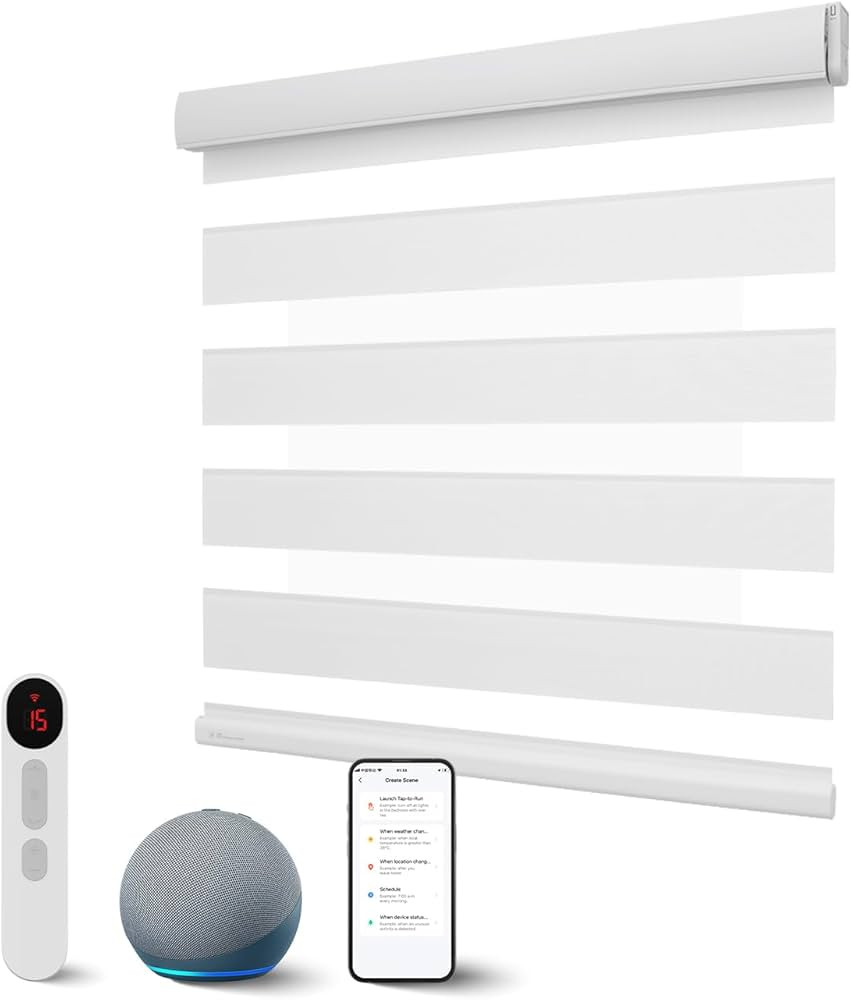 Motorized Blinds with Integral Valance Zebra Upgraded Smart Custom Size Automatic for Windows Rem... | Amazon (US)