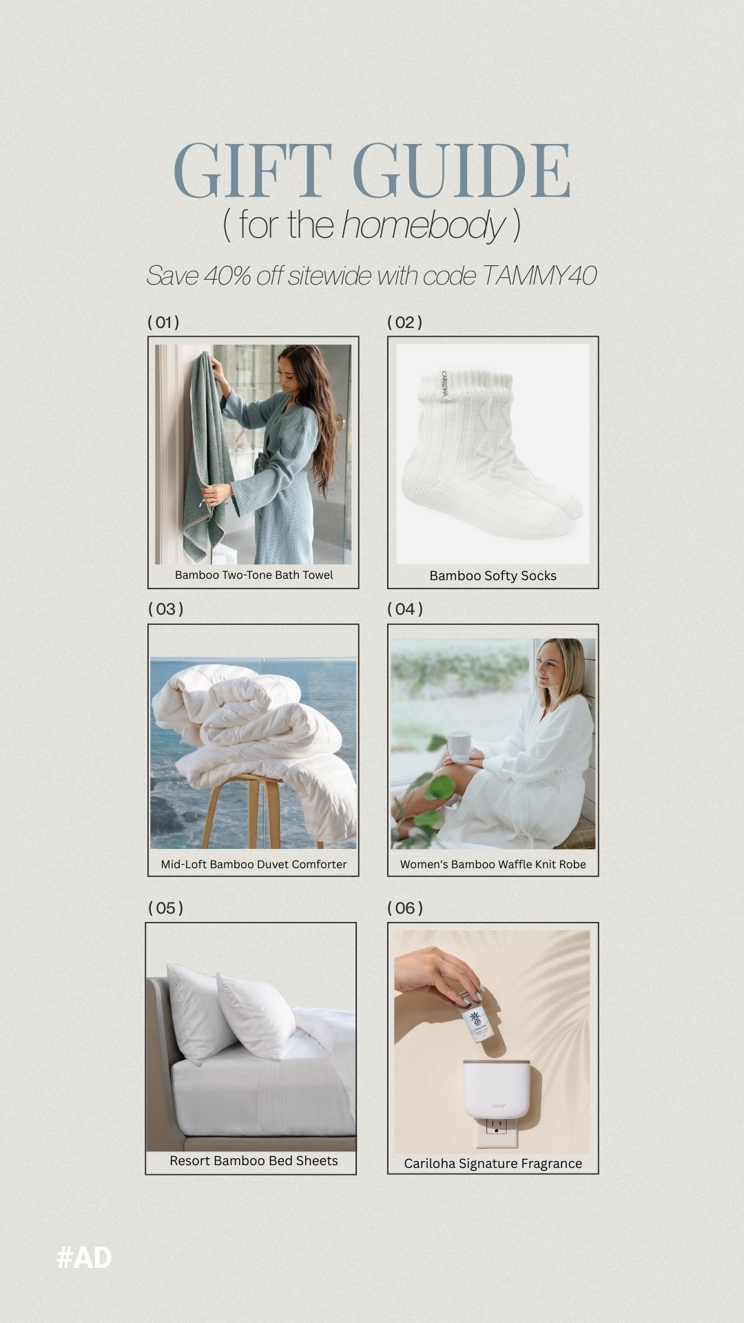 #AD Soft, sustainable, and so cozy — my Cariloha gift edit is live 🤍
These bamboo essentials make gifting easy and elevated this season.

Use code TAMMY40 for 40% off through the end of December.

#livecariloha 


#LTKHome #LTKSaleAlert #LTKGiftGuide