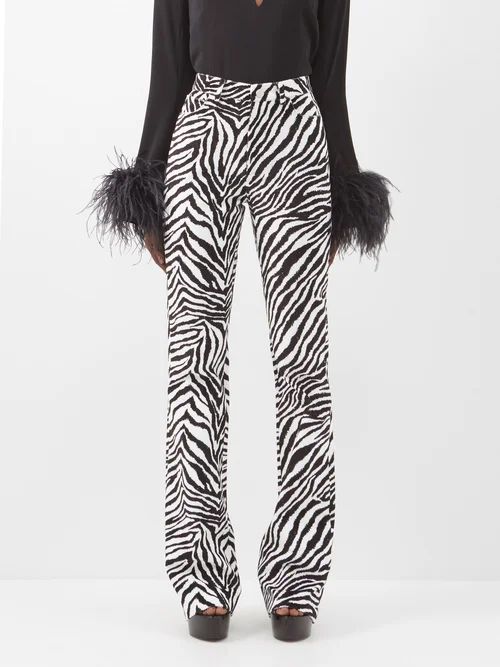 Alessandra Rich - Zebra-print Cotton-velvet Flared Trousers - Womens - Black White | Matches (UK)