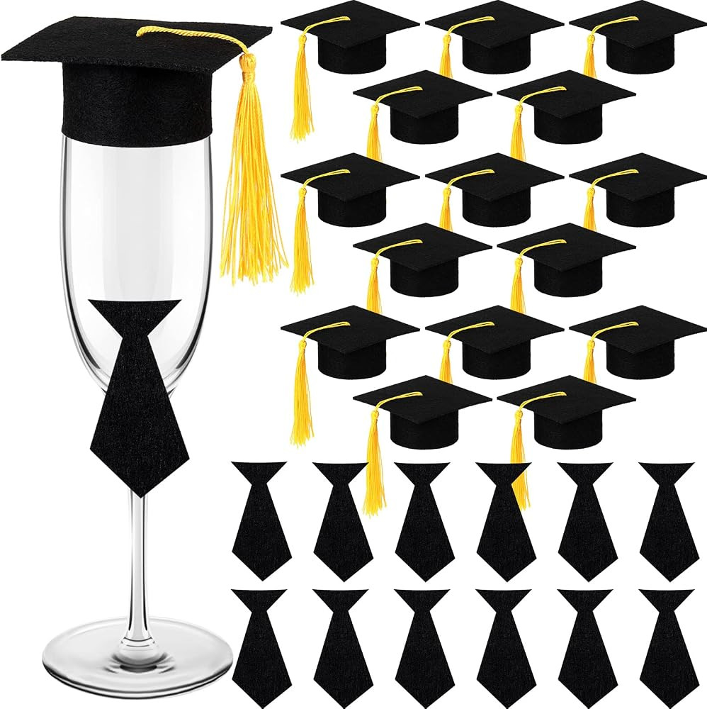 Sabary 16 Pcs Cute Graduation Cap Bottle Toppers Covers Mini Hat with Tassel and Graduation Ties ... | Amazon (US)
