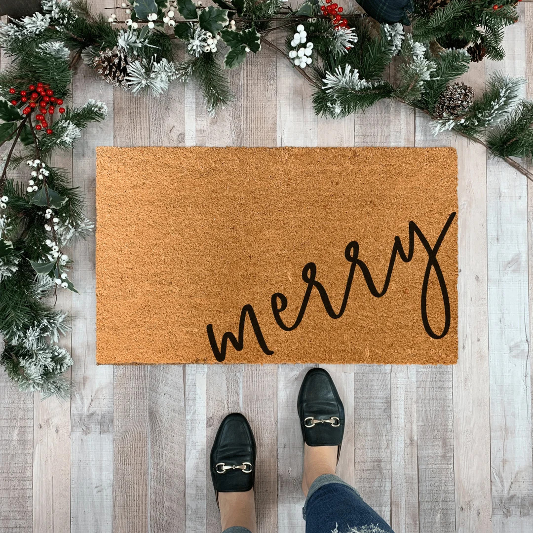 Merry Doormat Christmas Double Doormat Holiday Door Mat - Etsy | Etsy (US)