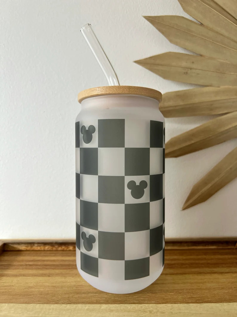 Checkered Mouse Glass Cup - Etsy | Etsy (US)