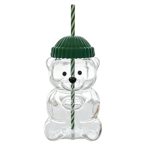 2025 New Bear Straw Cup, 20oz Aesthetic Bear Glass with Straw, Leakproof Lid for Juice, Milk Tea & Cold Brew, BPA-Free, Cute Collectible Gift （1-PCS） green | Amazon (US)