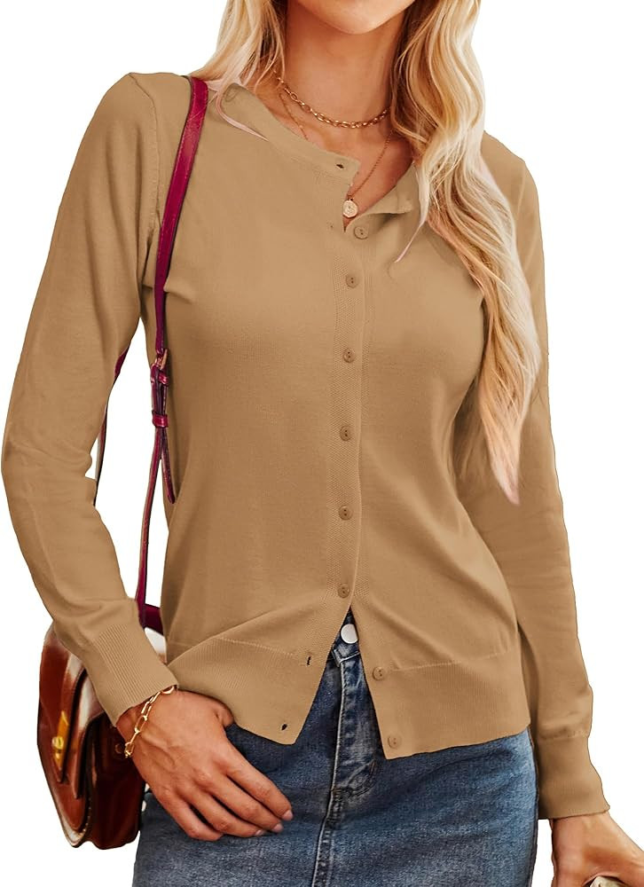 GRACE KARIN Women's Long Sleeve Button Down Crew Neck Classic Sweater Knit Cardigan | Amazon (US)