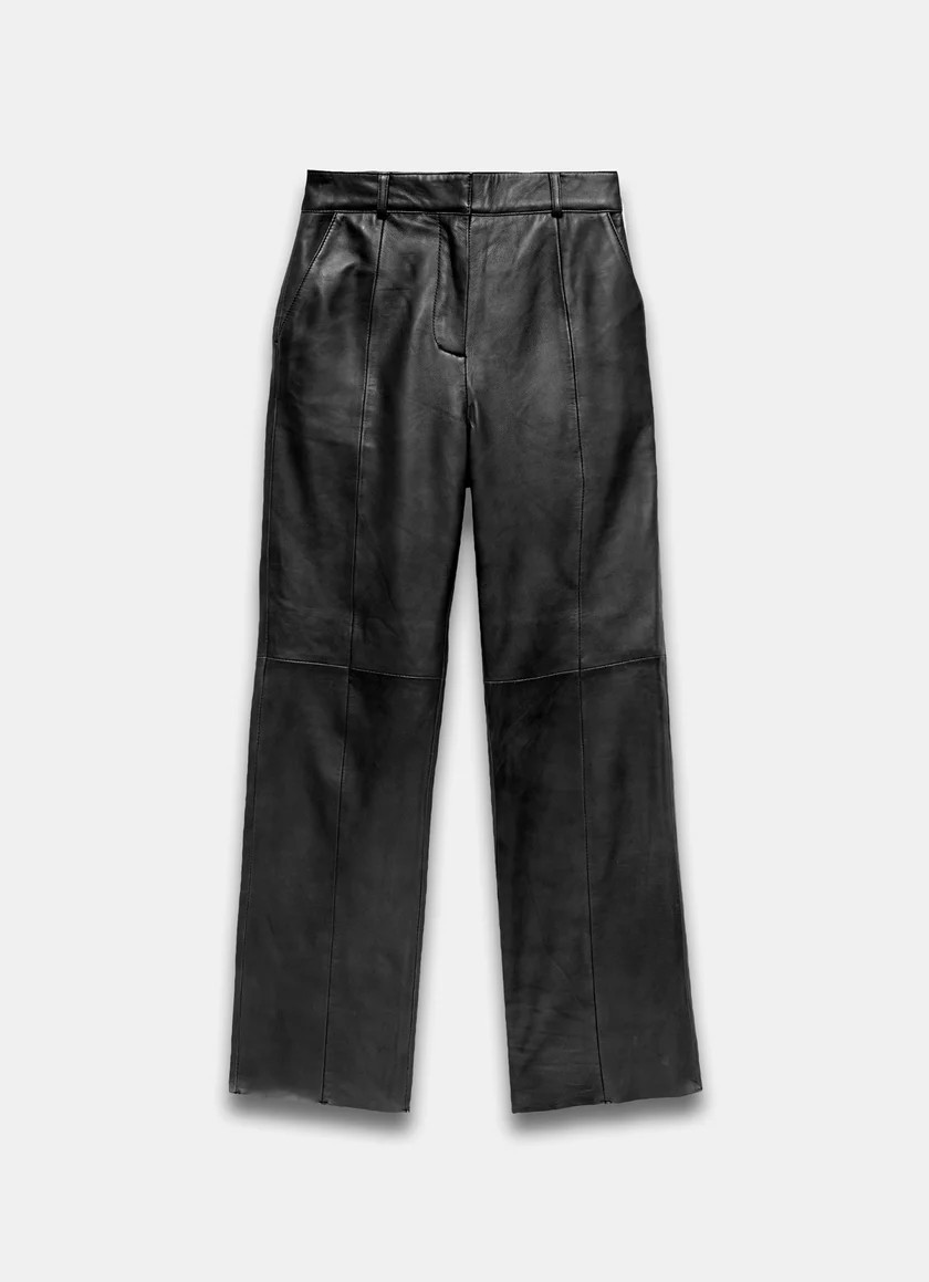 Black Leather Tapered Trousers | Mint Velvet