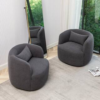 Dark Gray Boucle Polyester Upholstered Swivel Barrel Chair (Set of 2) | The Home Depot