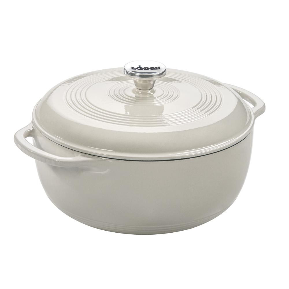 Lodge Enamelware 6 qt. Round Cast Iron Dutch Oven in Oyster White with Lid | The Home Depot