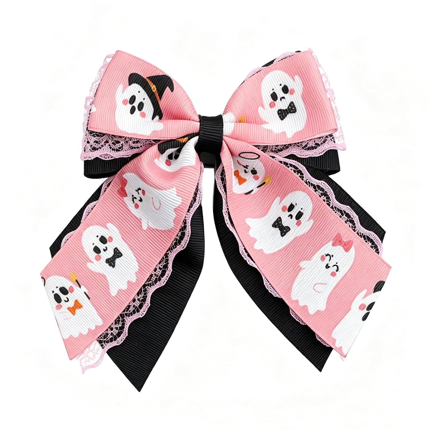 Halloween Bow Hair Clip Pink Black Grosgrain Ribbon Hair Bows | Amazon (US)