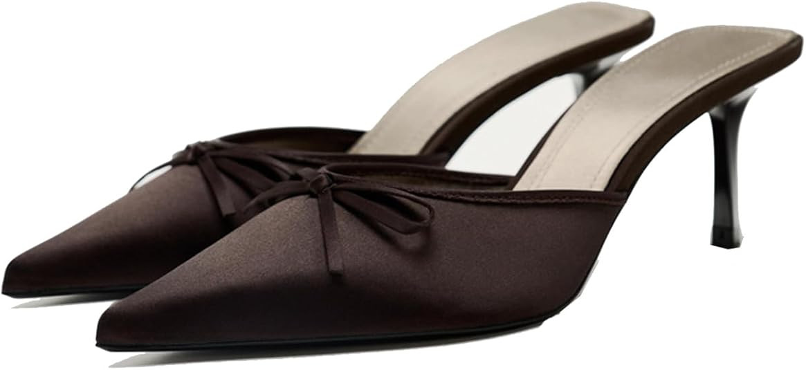 UFEDO Kitten Heel Bow Mules for Women Slip On Mules Backless Low Heel Pumps | Amazon (US)