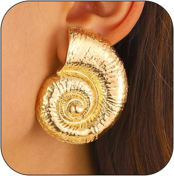 Boho Gold Conch Shell Statement Earrings for Women Trendy, Charm Large Conch Seashell Swirl Drop ... | Amazon (US)