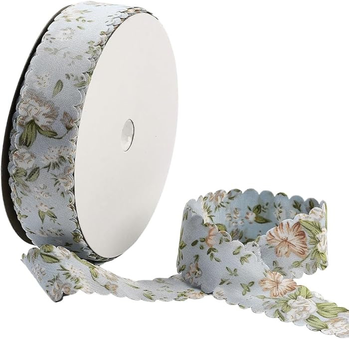 20 Yards Blue Floral Print Ribbon Flower Pattern Ribbon Vintage Spring Polyester Wavy Edge Ribbon... | Amazon (US)
