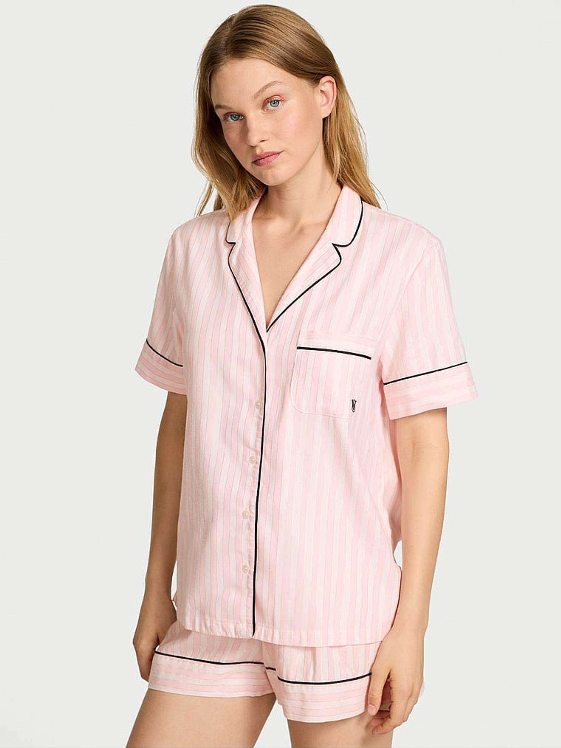 Pretty Blossom Pink Stripe Flannel Short Pyjamas Set | Victoria's Secret UK