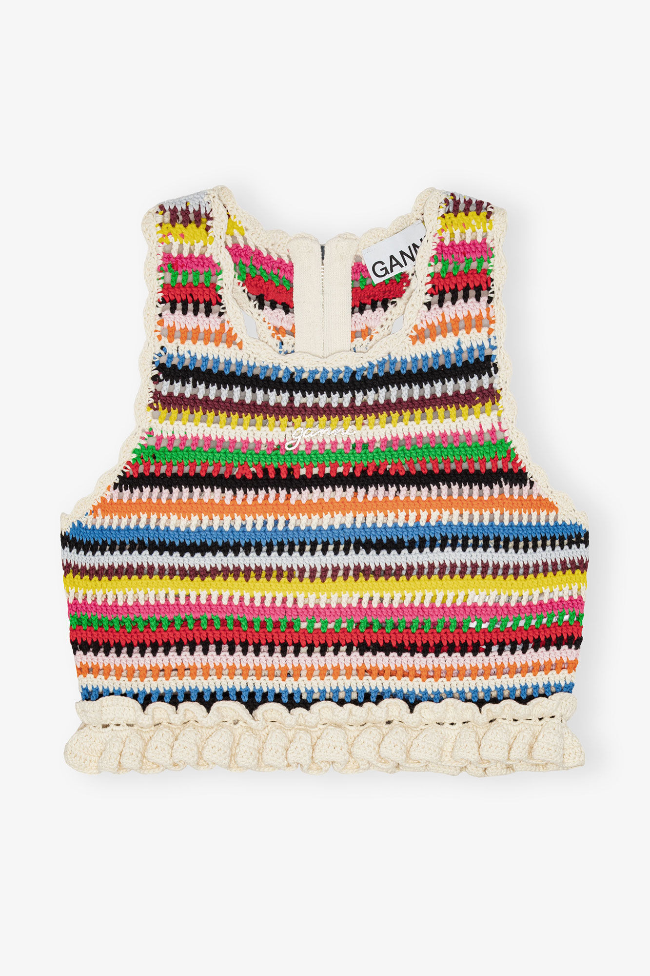 Multicolour Crochet Frill Top | Ganni