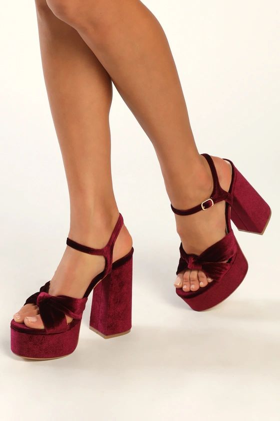 Falura Wine Red Velvet Knotted Platform High Heel Sandals | Lulus