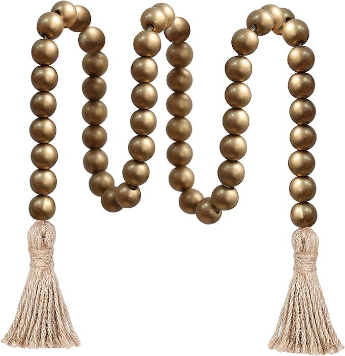 Meplait 39in Wood Bead Garland Farmhouse with Tassels,Versatile Prayer Beads Boho Chic Wall Hangi... | Amazon (US)