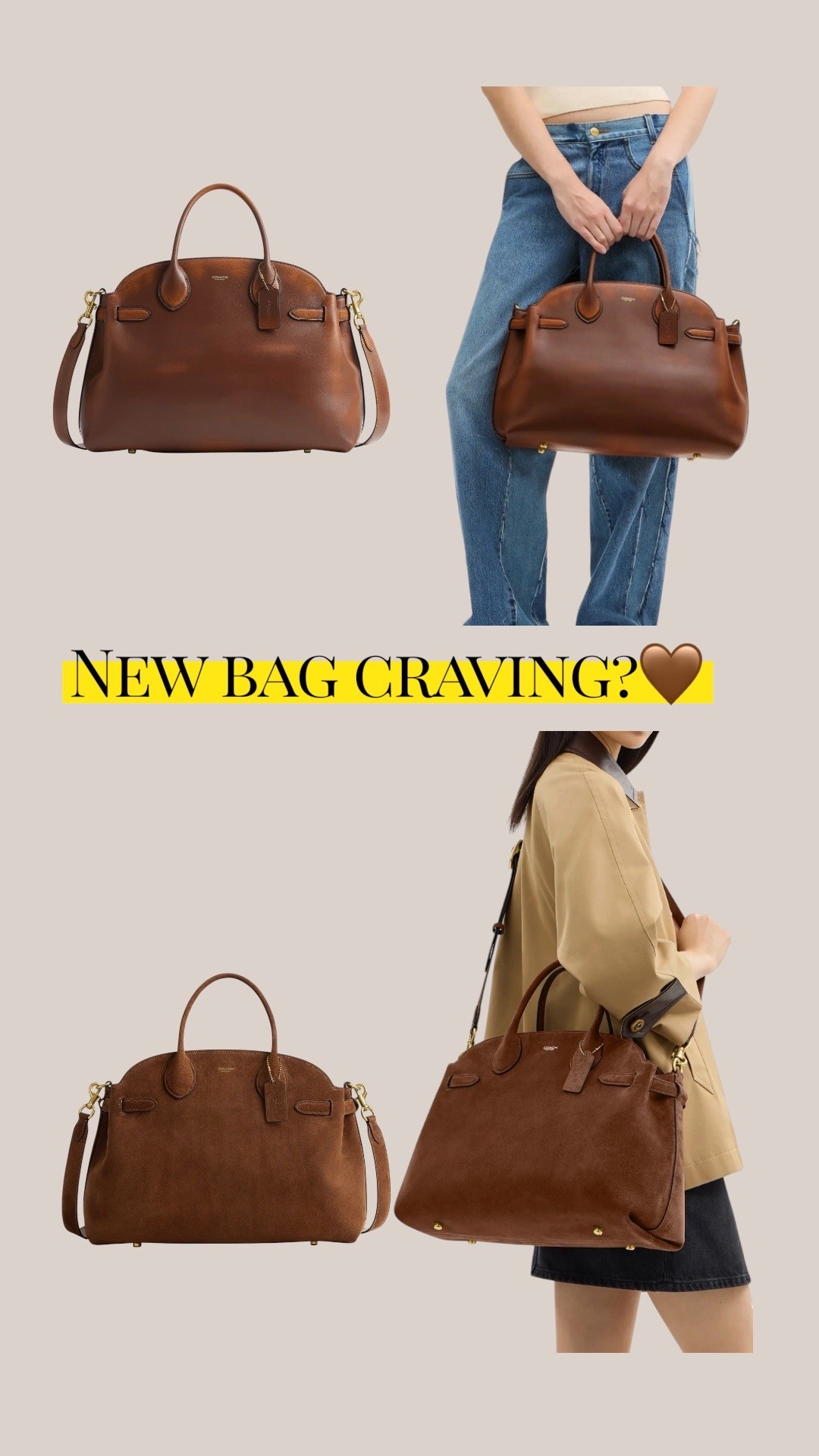Saw this bag and instantly fell in love. 🤎 Now I can't decide... leather or suede?